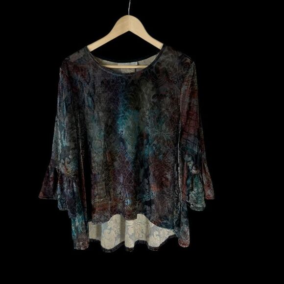 Bryn Walker Fran Bell Sleeve Velvet Burnout Boxy Top In Moondance Sz XL - Picture 3 of 7